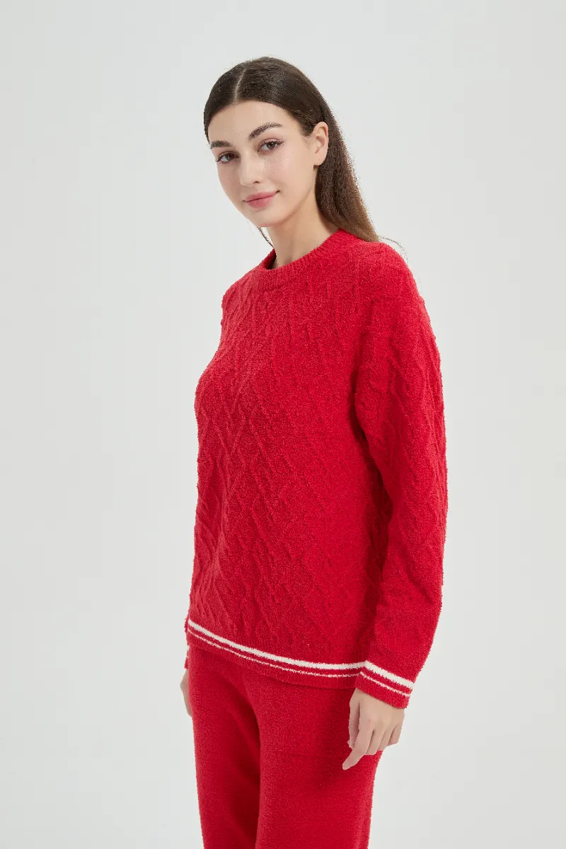 Loose Fit Plush Red Women Fleece Pajamas Set